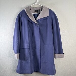 Gallery Womens L Periwinkle Rain Coat Draped Faux Suede Lightweigt Trench Jacket